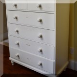 F52. Pottery Barn six-drawer dresser. Sticker marks on drawers and wear to top. 48”h x 38”w x 18”d - $165 